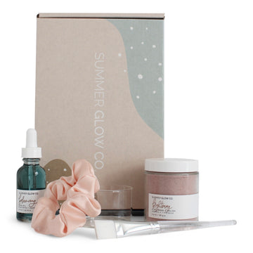 gift box with balancing facial oil and brightening mask 